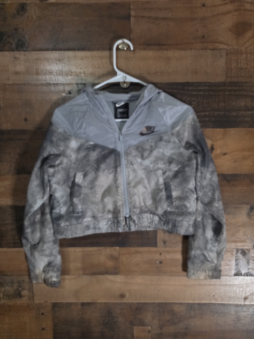 Nike Girls Gray Marble-Print Hooded Bomber Jacket
